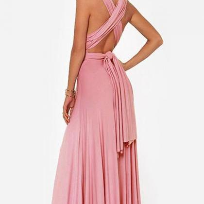 Pink Versatile Cross Halter Backless Maxi Dress