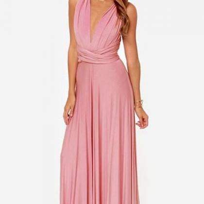 Pink Versatile Cross Halter Backless Maxi Dress