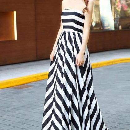 Free Shipping Black White Stripe Strapless Maxi Dress on Luulla