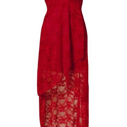 Red Lace Strapless High Low Dress on Luulla
