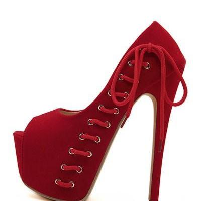 red lace up platform heels
