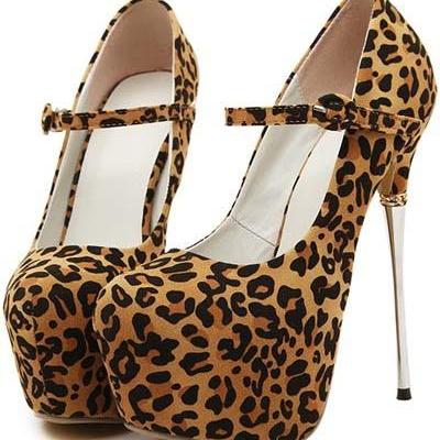 Leopard Suede Platform Mary Jane Stiletto Heels