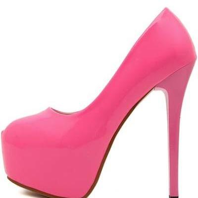Pink Patent Leather Pump Platform Stiletto Heels
