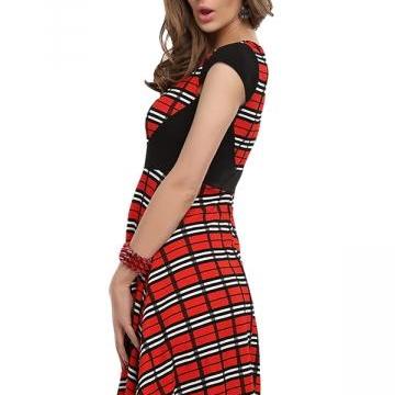 Red Ladies Grid Casual Skater Dress A