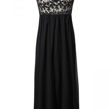 Black Ladies Backless Hollow Out Lace Maxi Dress A