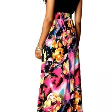 Red Ladies Deep V Neck Flower Printed Maxi Dress A