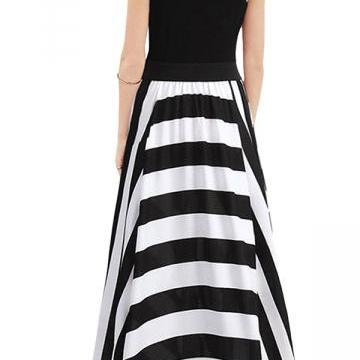 Black Ladies Sexy Stripe Maxi Dress A