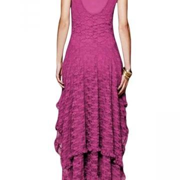 Rose Red Ladies Lace High Low Layered Maxi Dress A