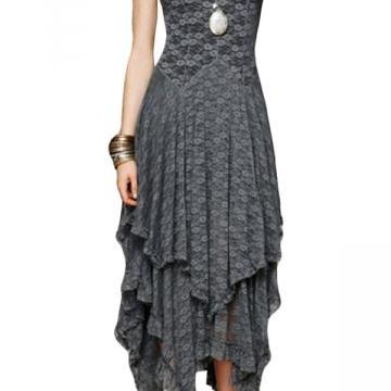 Gray Ladies Lace High Low Layered Maxi Dress A