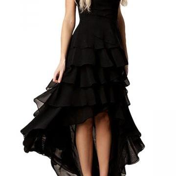 Black Ladies High Low Strpless Layered Maxi Dress..