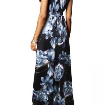 Gray Ladies Flower Printed One Piece Maxi Dress A