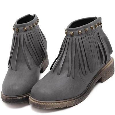 gray fringe booties