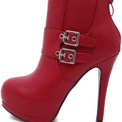 adjustable buckle straps platform high heel ankle boots