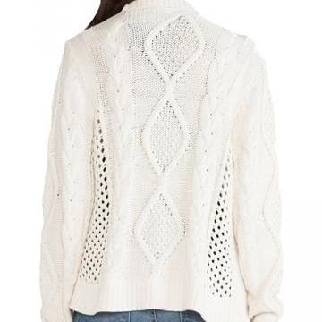White Chic Ladies Turndown Collar Knitted Plain..