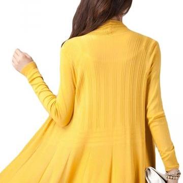 Yellow Long Sleeve Charming Womens Plain Cardigan..