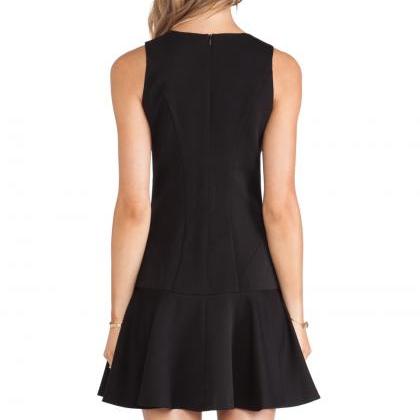Black Workwear V Neck Sleeveless Ruffle Slim Dress