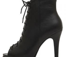 black lace up heel bootie