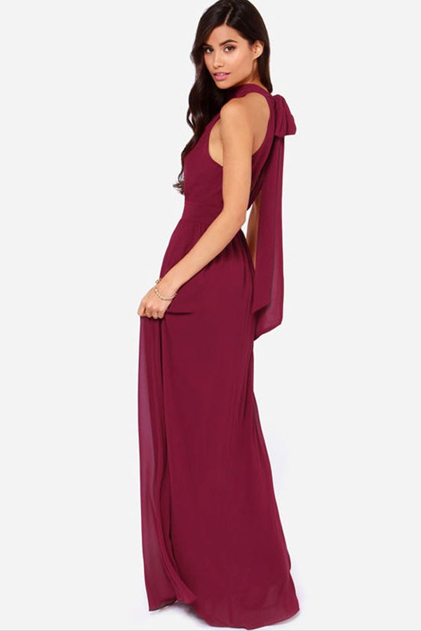 Free Shipping Dark Red Sleeveless Chiffon Maxi Dress on Luulla