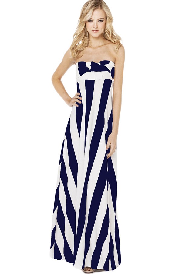 Free Shipping Dark Blue Stripe Versatile Maxi Dress on Luulla