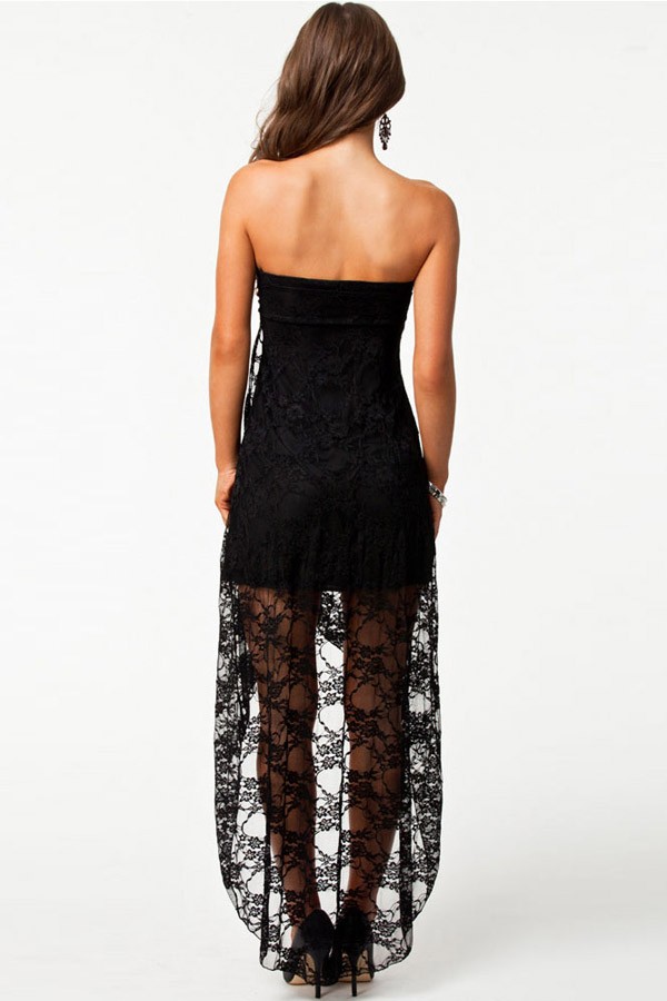 Free Shipping Black Lace Strapless High Low Dress on Luulla