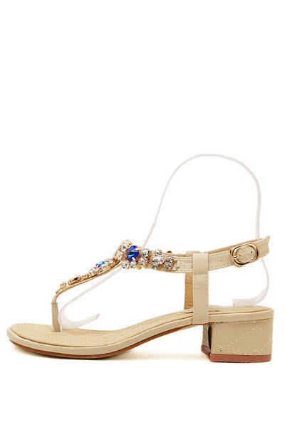 Apricot Faux Jewel Decor Thong Chunky Sandals