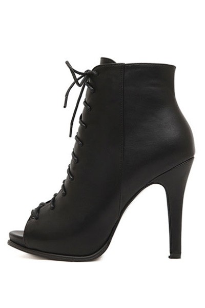 Black Lace Up Peep Toe Heel Booties On Luulla