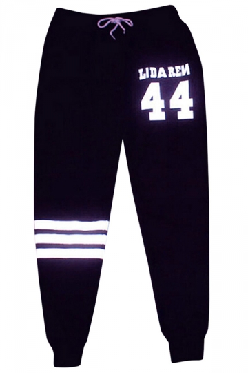 My Wish Black Ladies 44 Printed Sport Leisure Pants