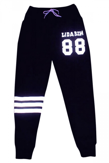 Black Ladies 88 Printed Sport Leisure Pants