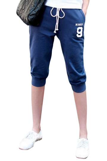 My Wish Navy Blue Ladies Candy Color 3/4 Sport Leisure Pants