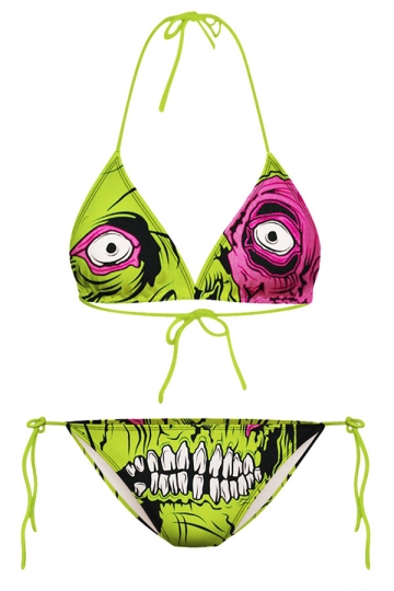 My Wish Green Zombie Printed String Bikini Top & Swimwear Bottom