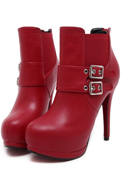 red platform ankle booties