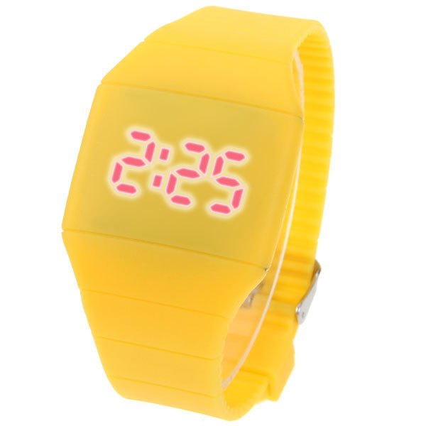 led watch date red digital rectangle dial rubber band