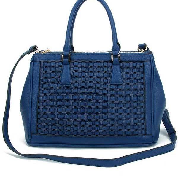 Free Shipping Faux Leather Weave Top Handle Tote Handbag (Blue) on Luulla