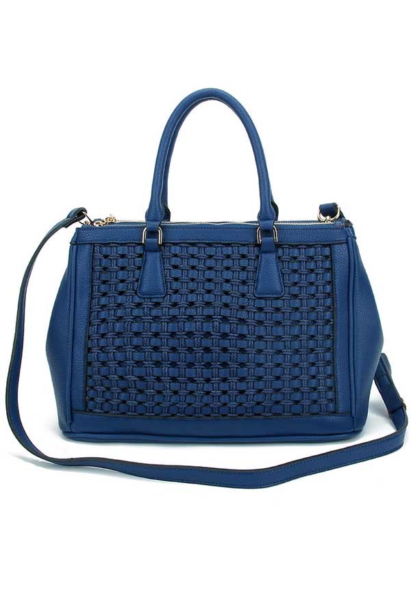 Free Shipping Faux Leather Weave Top Handle Tote Handbag (Blue) on Luulla