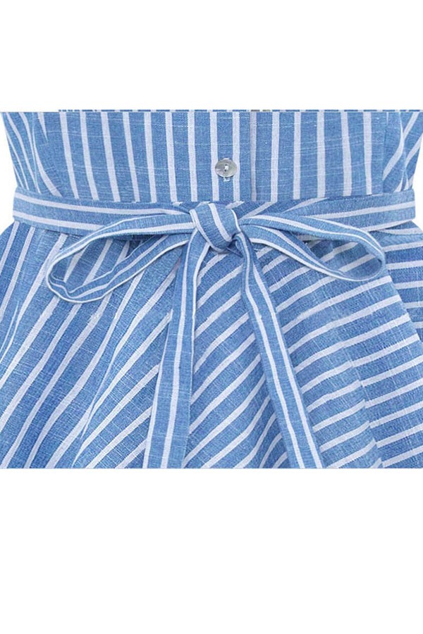 Light Blue Stripe V Neck Button Up Casual Dress on Luulla