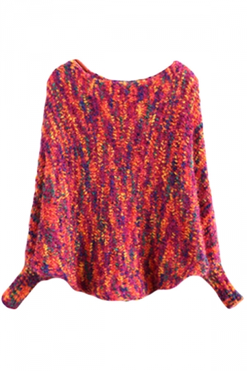 Girls Lovely Batwing Sleeve Patterned Pullover Sweater Rose Red (an) on ...