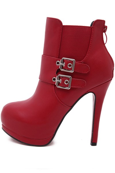 red platform ankle booties