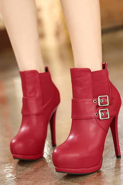 red platform ankle booties